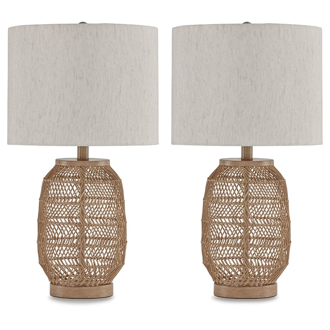 2 Ashley Furniture Orenman Light Brown Rattan Table Lamps L329094