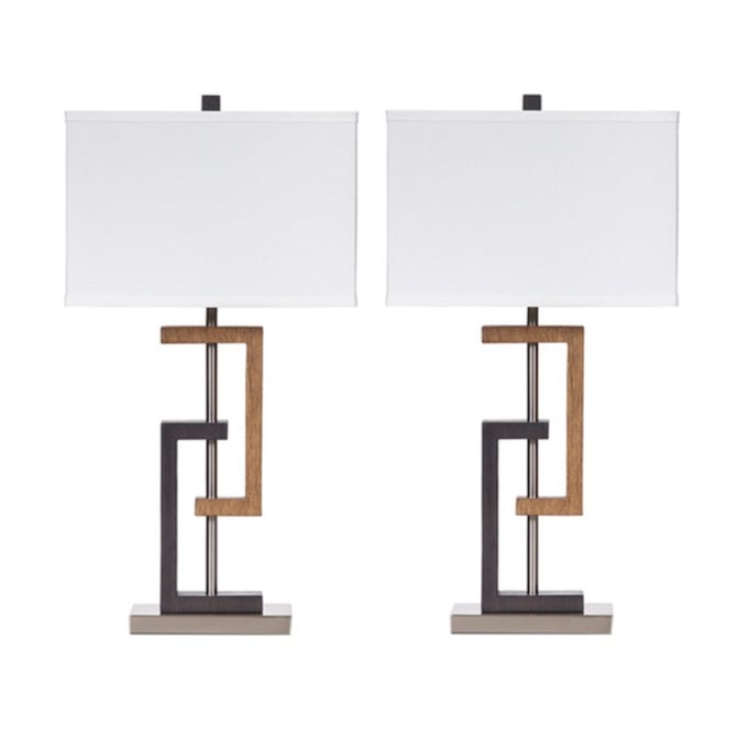 2 Ashley Furniture Syler Brown Silver Poly Table Lamps L405284