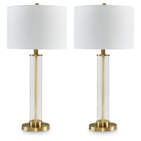 2 Ashley Furniture Orenman Clear Glass Brass Table Lamps