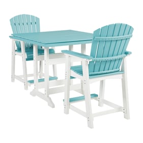 Ashley Furniture Eisely Turquoise White 3pc Outdoor Counter Set