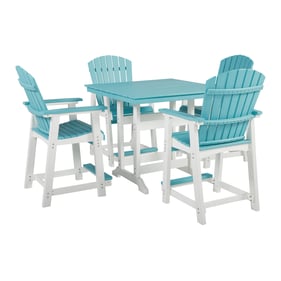 Ashley Furniture Eisely Turquoise White 5pc Outdoor Counter Set