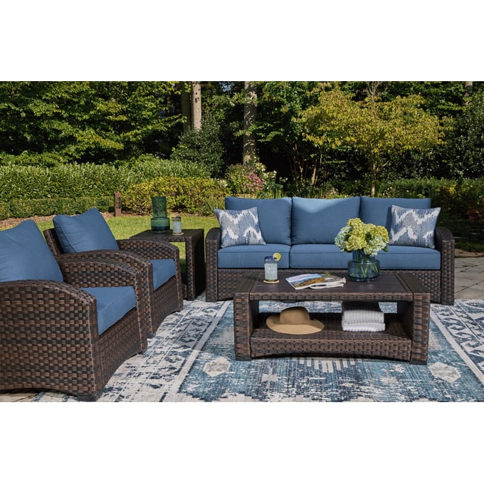 Ashley Furniture Windglow Blue 5pc Outdoor Seating Set With Sofa P340-OUTDOOR-S3