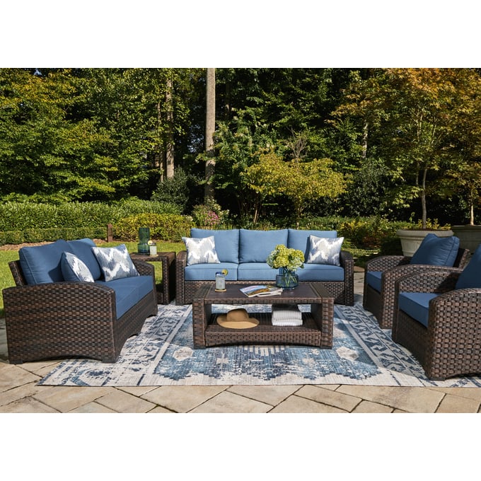 Ashley Furniture Windglow Blue 6pc Outdoor Seating Set P340-OUTDOOR-S4