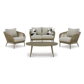 Ashley Furniture Swiss Valley Beige 4pc Outdoor Seating Set With Loveseat