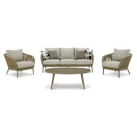 Ashley Furniture Swiss Valley Beige 4pc Outdoor Seating Set With Sofa