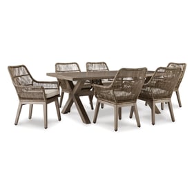 Ashley Furniture Beach Front Beige Metal 7pc Outdoor Dining Set