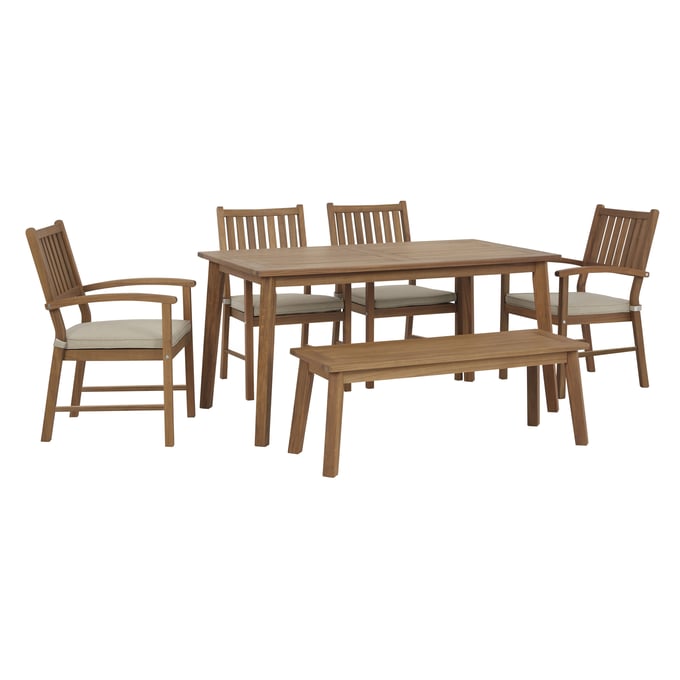 Ashley Furniture Janiyah Light Brown 6pc Outdoor Dining Set P407-OUTDOOR-DR-S1