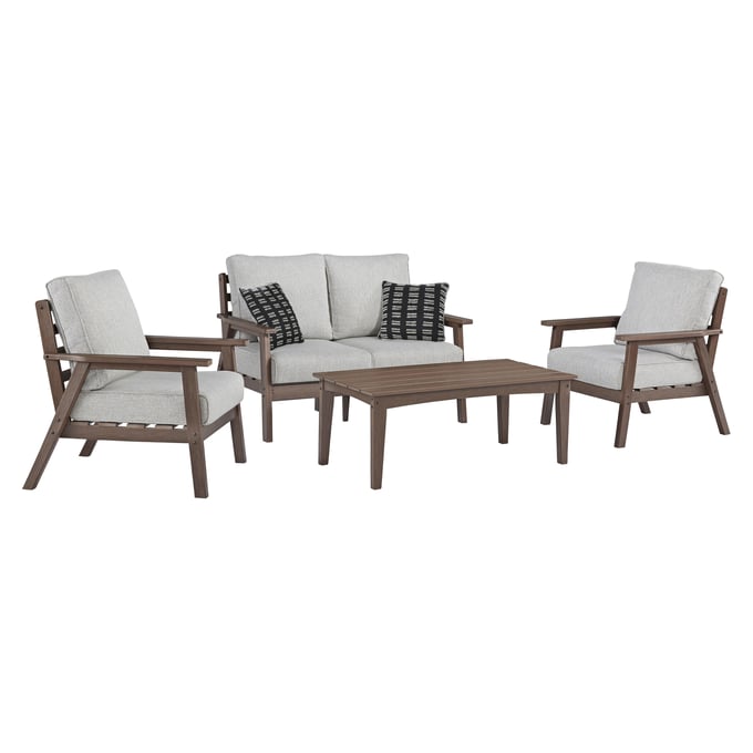 Ashley Furniture Emmeline Beige Brown 4pc Outdoor Seating Set With Loveseat P420P1