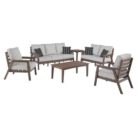 Ashley Furniture Emmeline Beige Brown 6pc Outdoor Seating Set