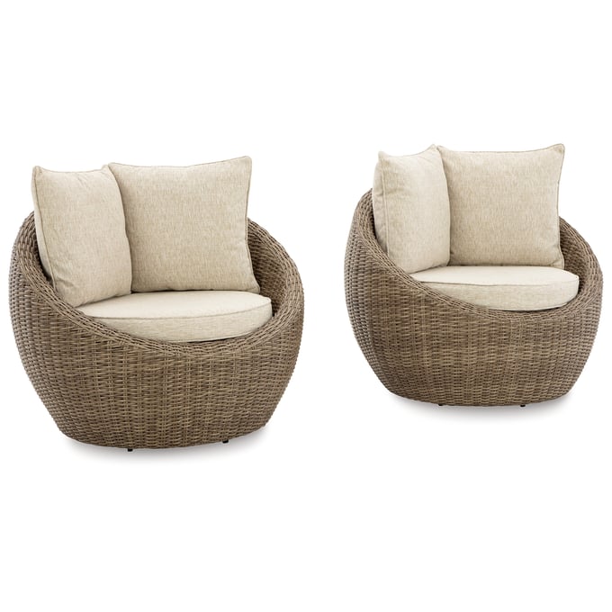 2 Ashley Furniture Danson Beige Swivel Lounge Chairs With Cushion P505-821