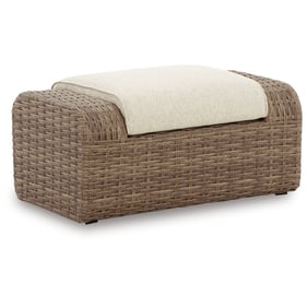 Ashley Furniture Sandy Bloom Beige Ottoman With Cushion