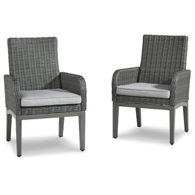 2 Ashley Furniture Elite Park Gray Outdoor Dining Arm Chairs With Cushion