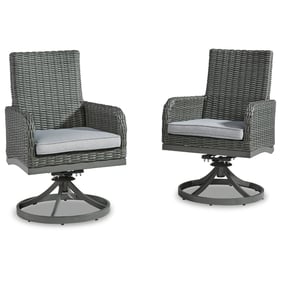 2 Ashley Furniture Elite Park Gray Swivel Outdoor Dining Chairs With Cushio...