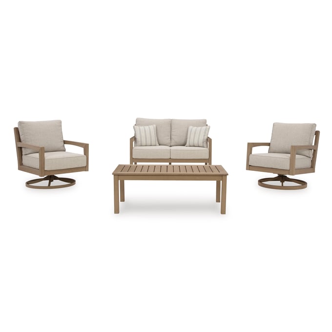 Ashley Furniture Hallow Creek Driftwood 4pc Outdoor Seating Set With Loveseat P560-OUT-LR-S1