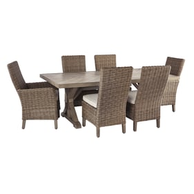 Ashley Furniture Beachcroft Beige 7pc Outdoor Dining Set With Arm Chair