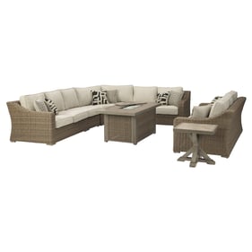 Ashley Furniture Beachcroft Beige 7pc Sectional With Fire Pit Table