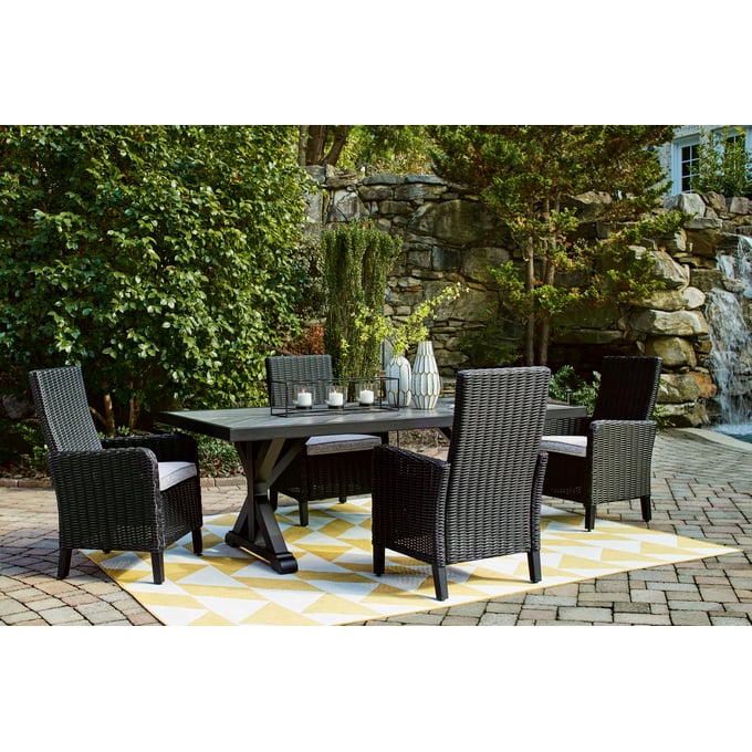 Ashley Furniture Beachcroft Black Light Gray 5pc Outdoor Dining Set With Arm Chair P792-OUT-DR-S2