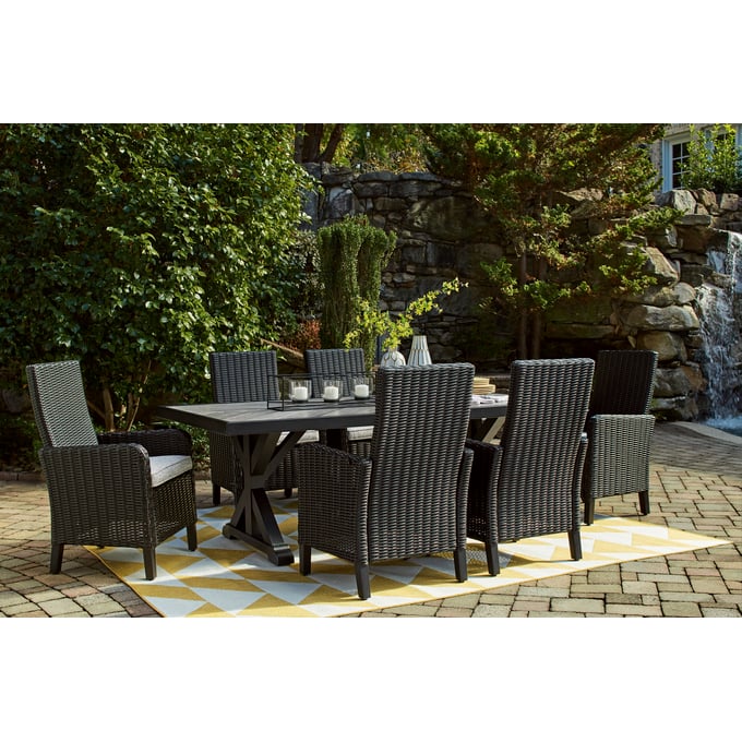 Ashley Furniture Beachcroft Black Light Gray 7pc Outdoor Dining Set With Arm Chair P792-OUT-DR-S6