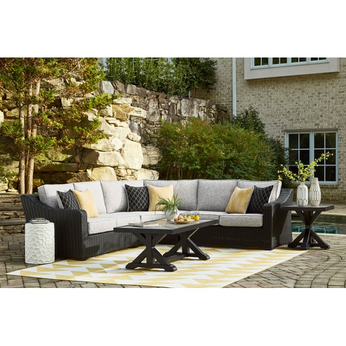 Ashley Furniture Beachcroft Light Gray 4pc Outdoor Sectional With Coffee Table P792-OUT-SEC-S3