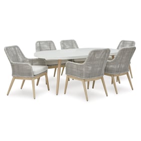 Ashley Furniture Seton Creek Gray White 7pc Outdoor Dining Set With Arm Cha...