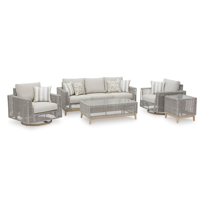 Ashley Furniture Seton Creek Gray 5pc Outdoor Seating Set With Sofa P798-OUT-LR-S3