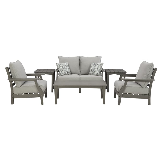 Ashley Furniture Visola Gray 6pc Outdoor Seating Set With Loveseat P802-OS-S2