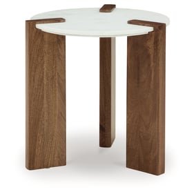 Ashley Furniture Isanti White Brown Round End Table