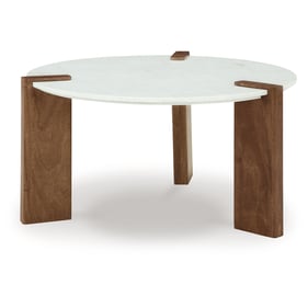 Ashley Furniture Isanti White Brown Round Cocktail Table