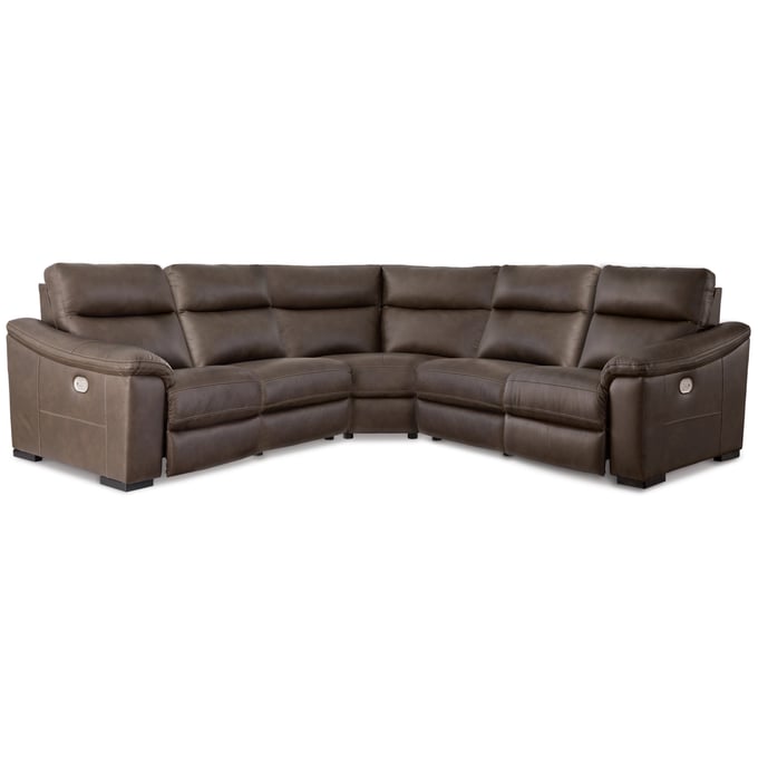 Ashley Furniture Salvatore Chocolate Leather 5pc Power Reclining Sectional U26301S6