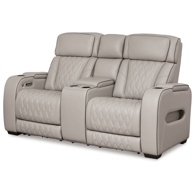 Ashley Furniture Boyington Gray Power Reclining Console Loveseat With Adjustable Headrest U2710518