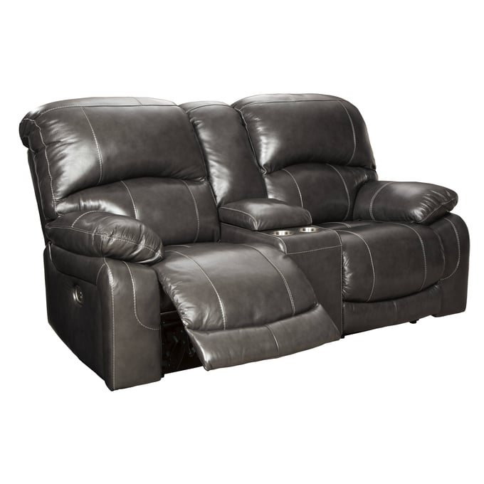 Ashley Furniture Hallstrung Gray Power Recliner Loveseat With Console And Adjustable Headrest U5240318