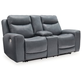 Ashley Furniture Mindanao Steel Power Reclining Console Loveseat With Adjus...