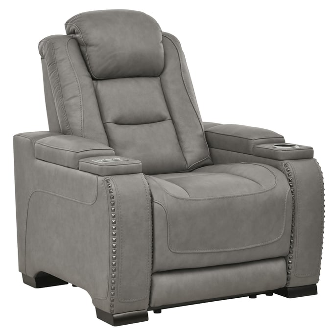 Ashley Furniture The Man Den Gray Adjustable Headrest Power Recliner U8530513