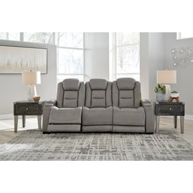 Ashley Furniture The Man Den Gray Adjustable Headrest Power Recliner Sofa