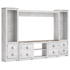 Ashley Furniture Willowton Whitewash 4pc Entertainment Center