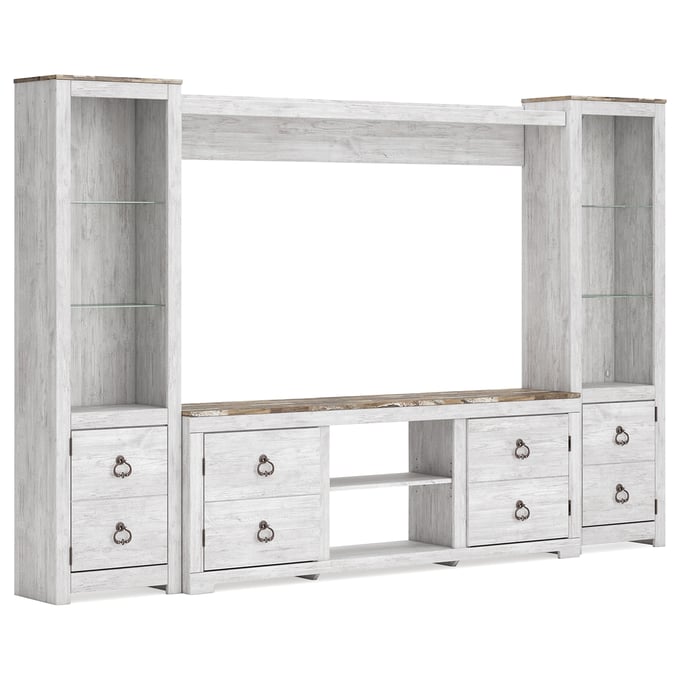 Ashley Furniture Willowton Whitewash 4pc Entertainment Center W267W13