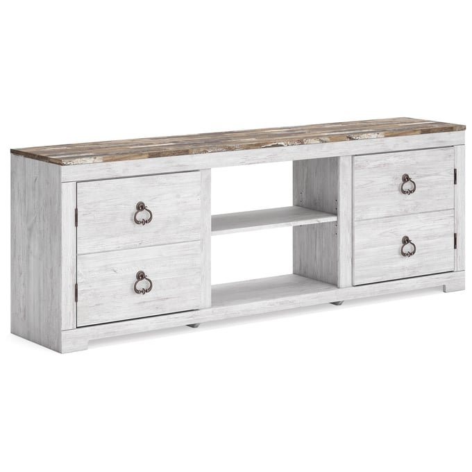 Ashley Furniture Willowton Whitewash LG TV Stand With Fireplace Option W267-168