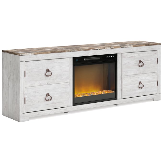 Ashley Furniture Willowton Whitewash TV Stand With Electric Fireplace W267W11