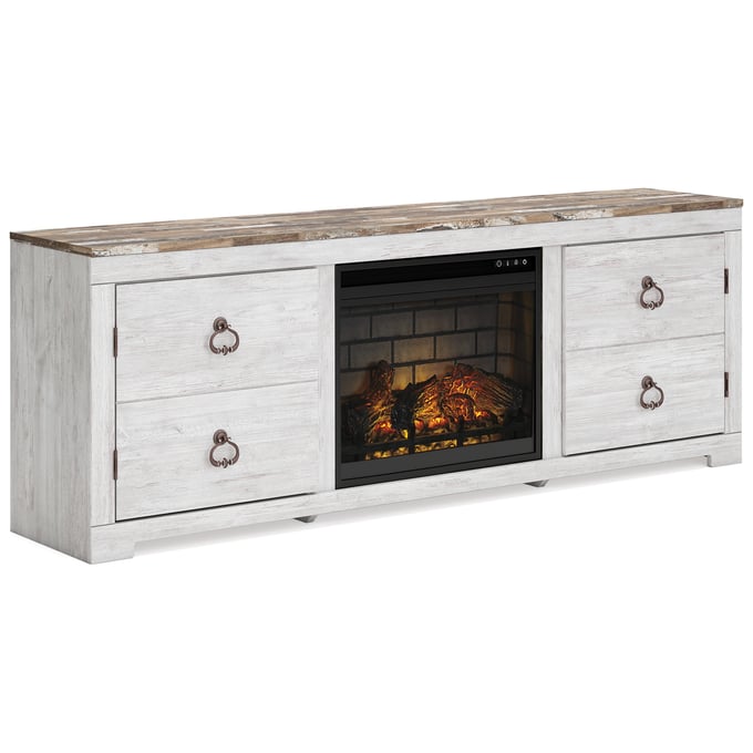 Ashley Furniture Willowton Whitewash TV Stand With Infrared Fireplace W267W17