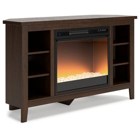 Ashley Furniture Camiburg Warm Brown Corner TV Stand With Fireplace Insert ...