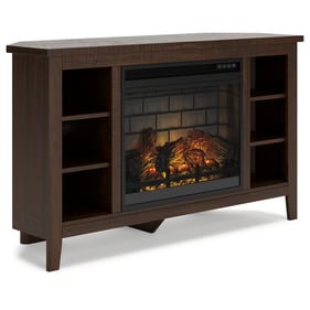 Ashley Furniture Camiburg Warm Brown Corner TV Stand With Fireplace Insert ...