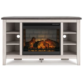 Ashley Furniture Dorrinson Gray Antiqued White Corner TV Stand With Firepla...