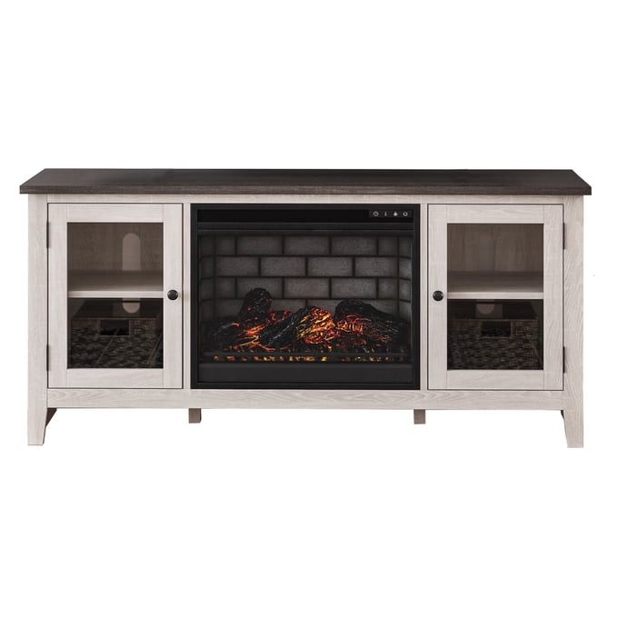 Ashley Furniture Dorrinson Gray Antique White TV Stand With Infrared Fireplace W287W3