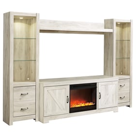 Ashley Furniture Bellaby Whitewash Wood 4pc Entertainment Center With Firep...