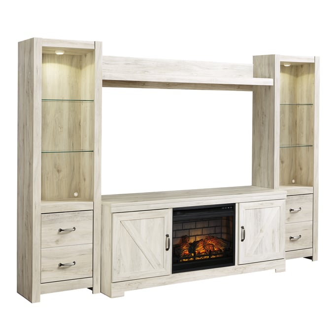 Ashley Furniture Bellaby Whitewash Wood 4pc Entertainment Center With Infrared Fireplace W331W8