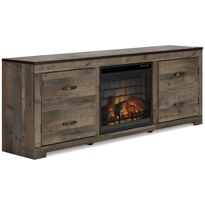 Ashley Furniture Trinell Brown 63 Inch TV Stand With Electric Fireplace W446W16