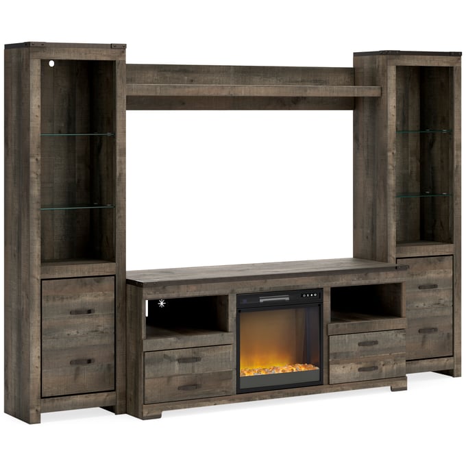 Ashley Furniture Trinell Entertainment Center With Fireplace Glass Stone W446W10