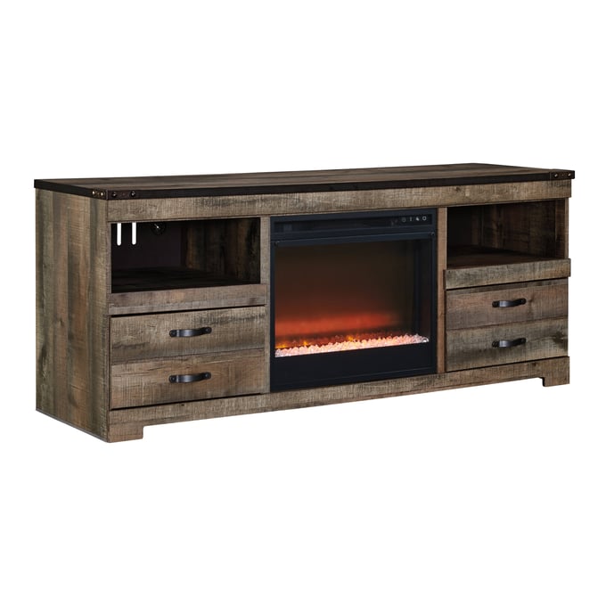 Ashley Furniture Trinell TV Stand With Fireplace Insert Glass Stone W446W5