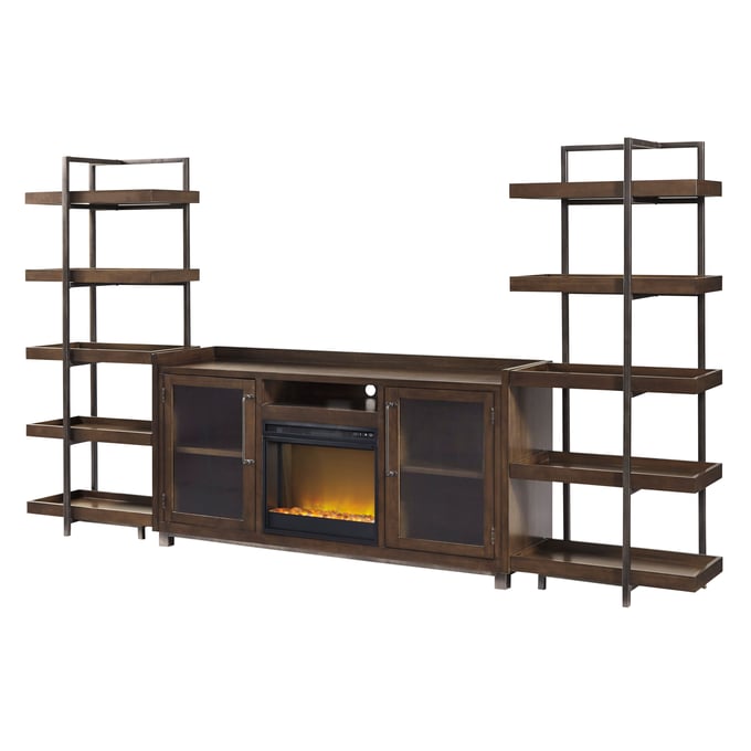 Ashley Furniture Starmore Brown Entertainment Center With Fireplace Insert Glass Stone W633-68-ENT-S3