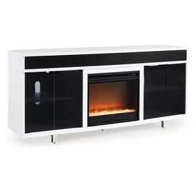 Ashley Furniture Gardoni White Black 72 Inch TV Stand With Glass Stone Fire...